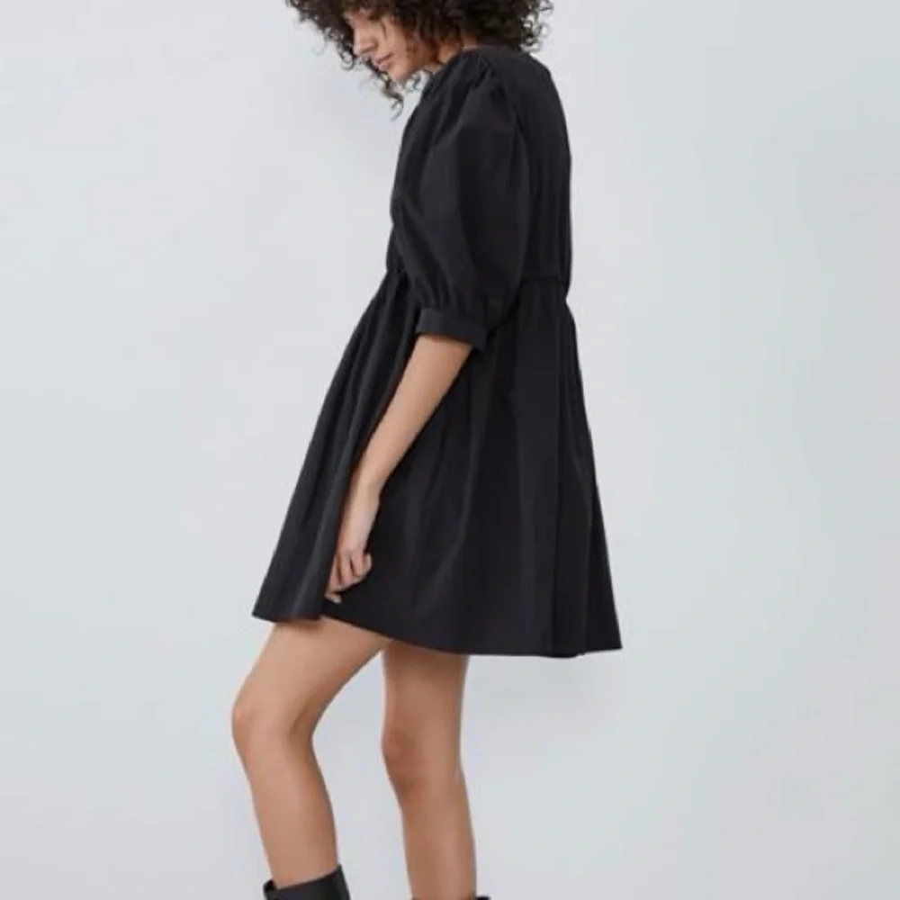 Zara Poplin Voluminous Pleated Mini Dress Black Cotton/Nylon size M - Picture 7 of 7